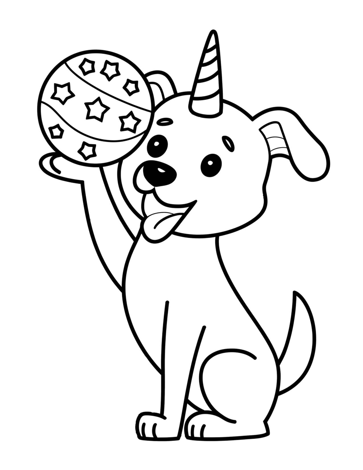 Unicorn Puppy Dog Holding A Starry Ball Coloring Page