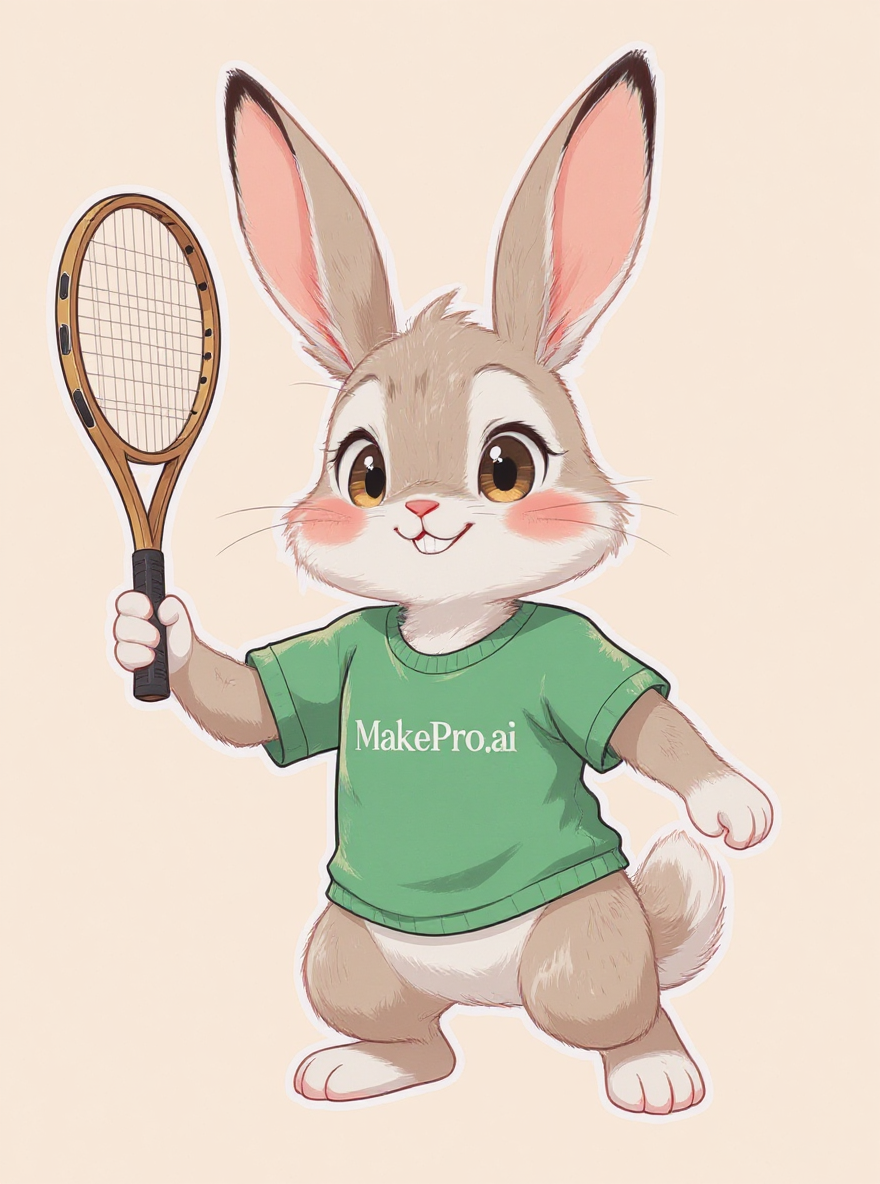 A mischievous anthropomorphic rabbit is playing tennis
